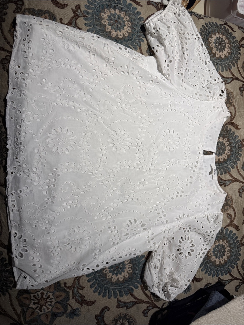 White Eyelet Blouse with Floral Cutwork